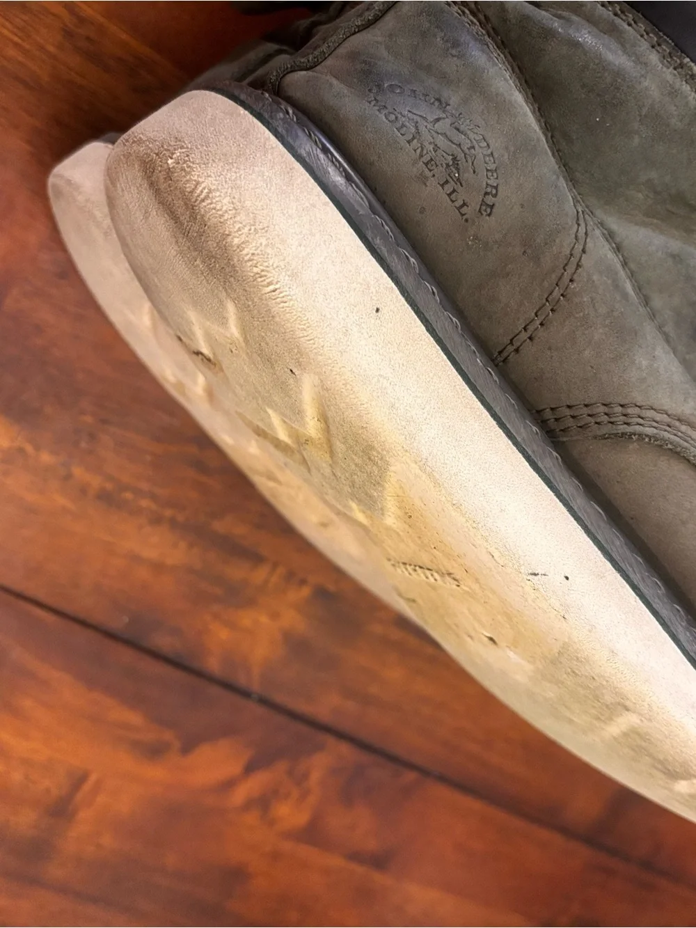 John Deere by Skechers Olive Green Leather Moc Toe Men's Boots size 8.5
